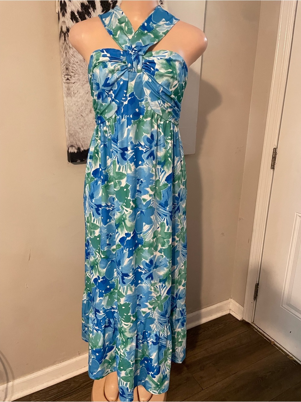 Grace Karin tropical floral cross cross halter summer maxi dress vacation beach